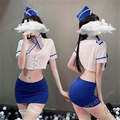 【内衣】霏慕深V制服空姐套装性感露腰超短裙