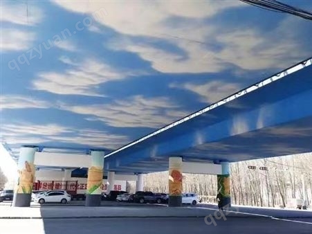 大面积蓝天白云彩绘，隧道美化墙绘，冷却塔涂装