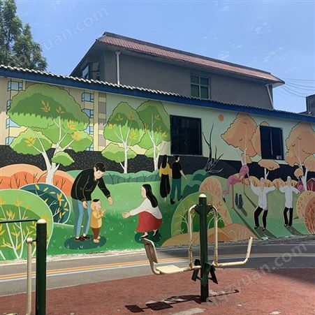 墙体彩绘 幼儿园餐厅主题ip标志设计 文明城市宣传用随笔彩墙