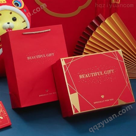 红色对开礼品盒大号新年礼盒伴手礼包装盒创意春节礼物盒